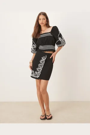 Y.A.S Contrast cornelli embroidered mini skirt co-ord in black