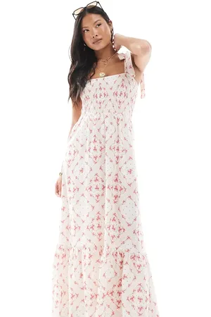 Miss Selfridge Seersucker tie shoulder tiered maxi dress in -Multi