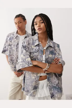 COLLUSION Unisex denim boxy shirt in -Green