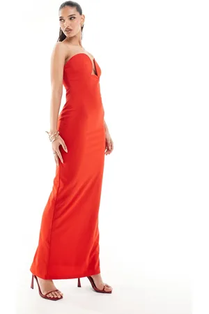 Aria Cove Bandeau plunge wire detail maxi dress in -Orange