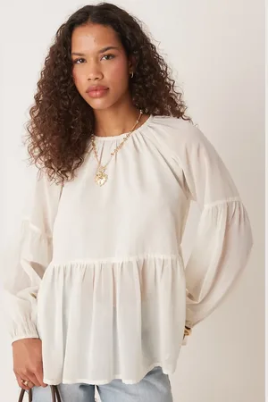 ASOS Long sleeve floaty smock top in -White