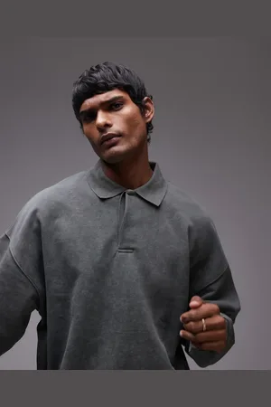Topman Oversized fit sweat polo in washed -Green