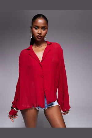 Princess Polly Textured lettuce edge flared sleeve shirt in