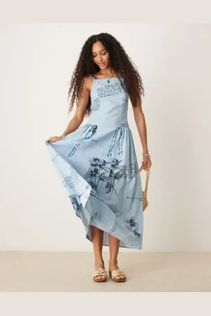 ASOS Square neck dropped waist midi dress in -Multi