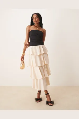 Nialaya Mathilda tiered bandeau midaxi dress in and black-White