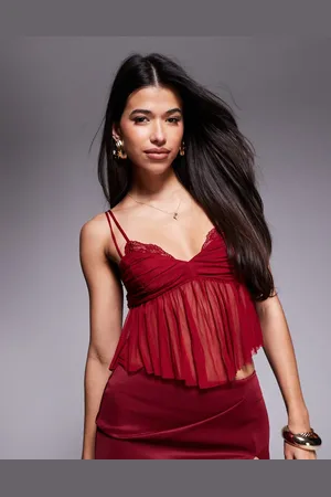 Princess Polly Mesh lace detail babydoll cami top in -Red