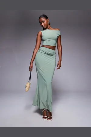 Missyempire Missy Empire double-sculpted slinky knot-front maxi skirt in (Part of a set)-Green