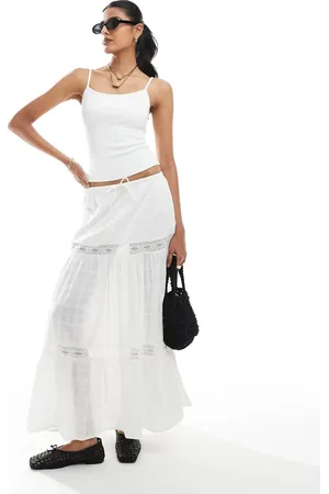 Bershka Lace embroidered tiered maxi skirt in