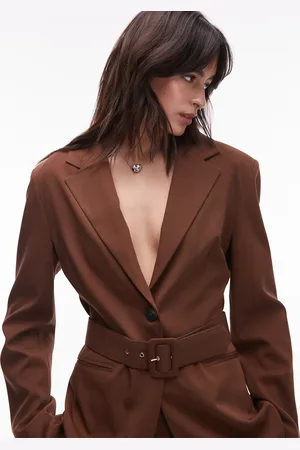ASOS Oversized cinch waist belted blazer in (part of a set)-Brown