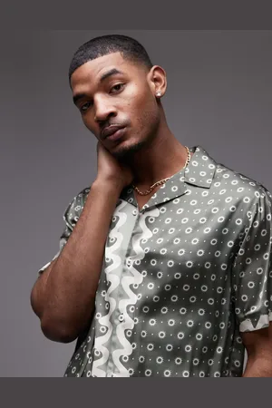 Topman Short sleeve wavy satin print shirt in