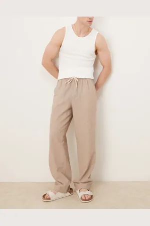 ASOS Straight fit pull-on pants in beige and white stripe