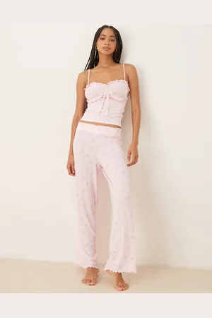Boux Avenue Rib frill cami and floral bow pants set in