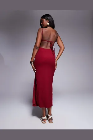 Princess Polly Scoop neck open tie back bodycon maxi dress in -Red
