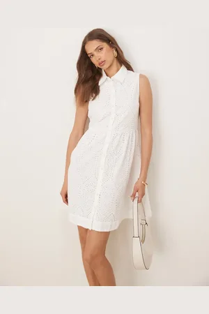 Y.A.S Sleeveless button front broderie mini dress in white