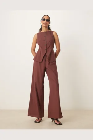 ASOS Button down waistcoat jumpsuit in -Brown