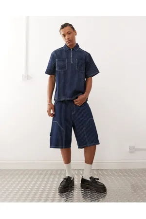 Reclaimed Denim pinstripe carpenter shorts in blue (part of a set)