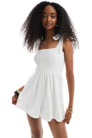 Miss Selfridge Tie shoulder seersucker playsuit in -Multi