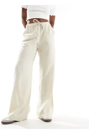 Threadbare Linen blend pants in stone with elasticated waist