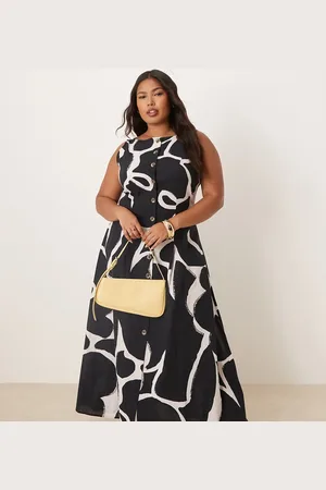 ASOS ASOS DESIGN Curve slash neck button down waistcoat maxi dress in -Multi