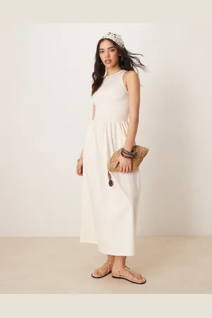ASOS Racer crinkle bodice poplin skirt midi dress in -White