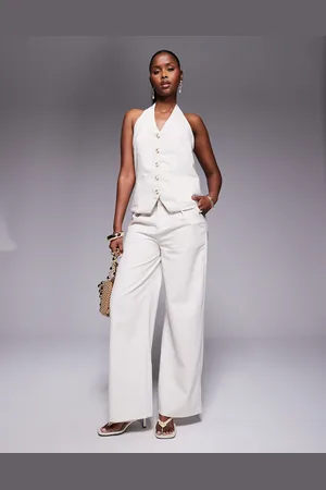 Princess Polly Tailored halterneck button through waistcoat and wide leg pants full set in -Neutral