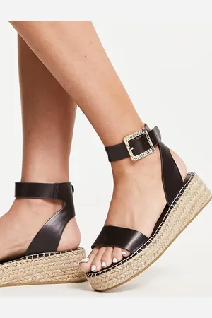 South Beach PU two part espadrille sandals with textured buckle in -Brown
