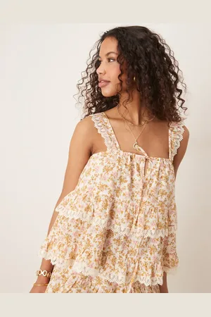 ASOS Tiered cami top with lace trim in -Multi