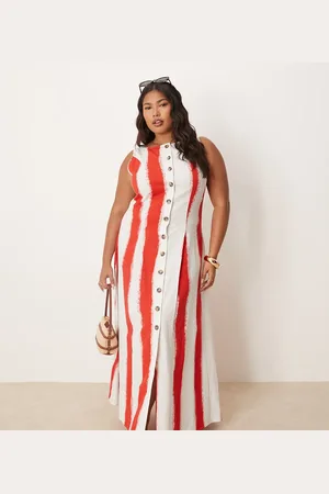 ASOS ASOS DESIGN Curve slash neck button down waistcoat maxi dress in -Multi