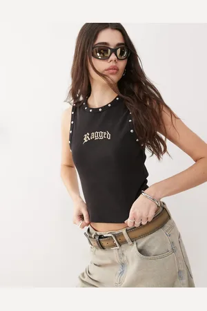 The Ragged Priest Singlet crop top with eyelet detailing in