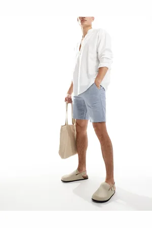 Only & Sons Linen mix chino shorts in light blue melange