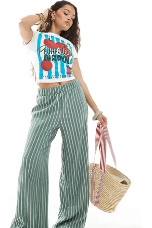 ONLY Wide leg textured pants in stripe