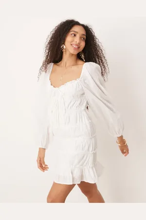 Gina Tricot Long sleeve sweetheart neck broderie anglais mini dress in white