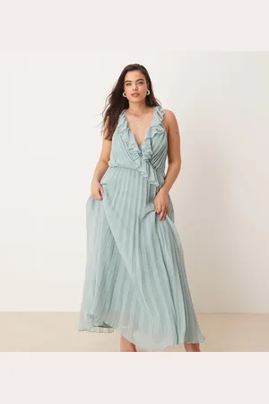 ASOS ASOS DESIGN Curve frill wrap detail pleated midi dress in -Multi