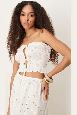 Iisla & Bird Broderie tie front bandeau beach top in (part of a set)