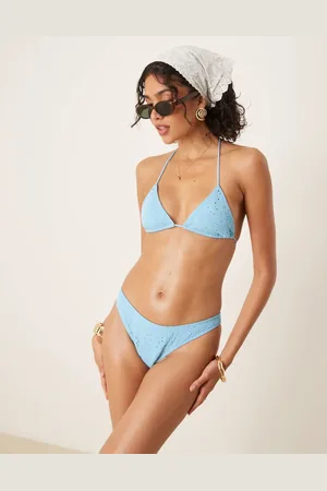 ASOS Tia textured paisley triangle bikini top in petrol blue
