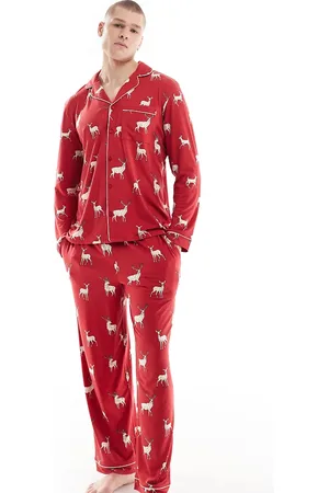 Chelsea Peers Exclusive Christmas His & Hers long sleeve revere and pants pyjama set in reindeer print