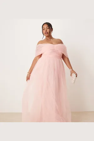Lace & Beads Bow off shoulder tulle maxi dress in