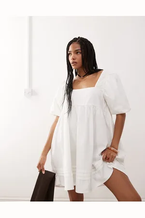 Reclaimed Denim smock dress in -White