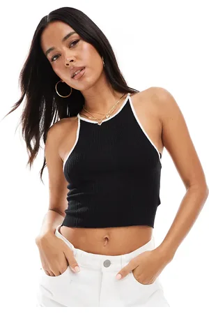 Brave Soul Knitted cropped tank top in with white tipping