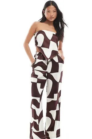 4th & Reckless Drawstring satin wide leg pants in print (part of a set)-Multi