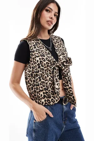 ONLY Quilted vest in leopard print-Brown