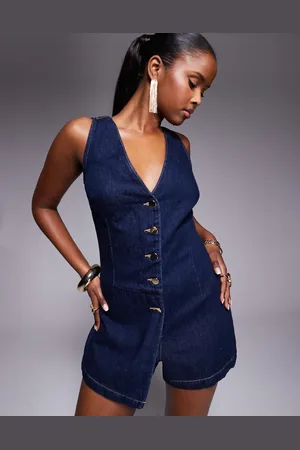 River Island Wrap playsuit in navy