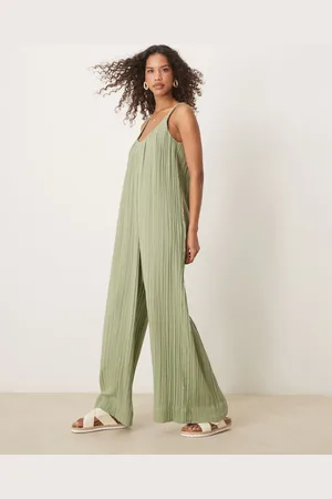 ASOS Double cloth plait tie detail scoop neck jumpsuit in -Green