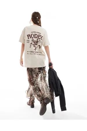 Miss Selfridge Rodeo graphic t-shirt in sand-Blonde