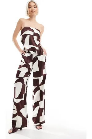 4th & Reckless Drawstring satin wide leg pants in print (part of a set)-Multi