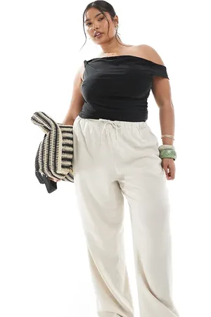 ONLY Linen look pull on pants in -Neutral