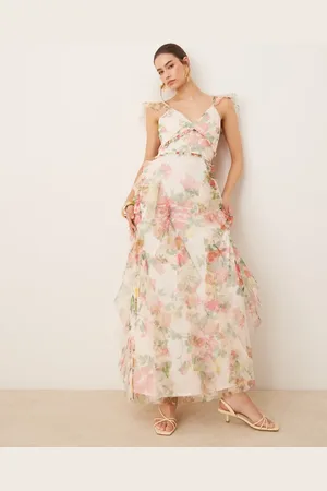 Lace & Beads Ruffle midaxi tulle dress in -Multi