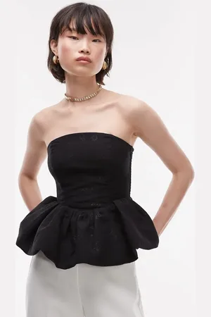 & OTHER STORIES Metallic floral brocade bandeau top with puffball hem in -White