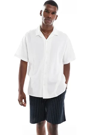 JACK & JONES Revere collar shirt in crinkle texture white