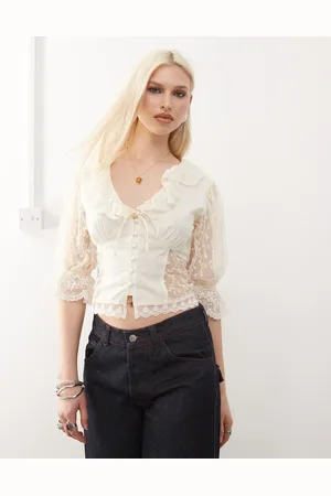 Reclaimed Western top with lace in ivory-White